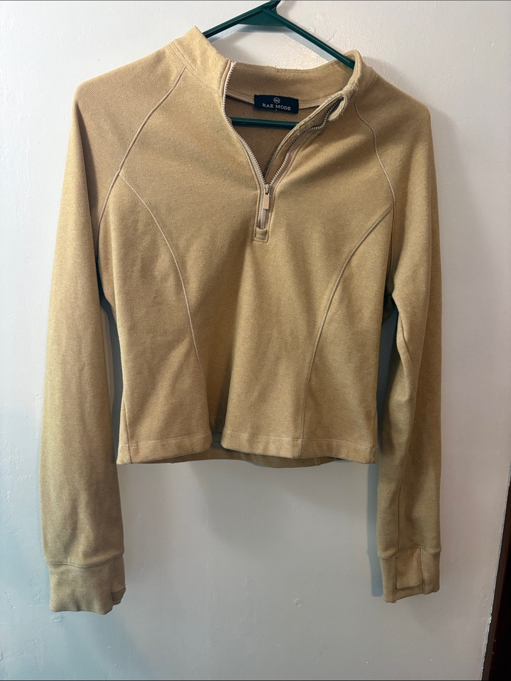 rae mode Tan Half-Zip Cropped Pullover Sweatshirt Size Large
